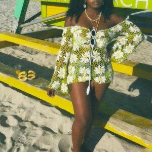 Fashion Nova Daisy Crochet Swim Coverup - Green and White